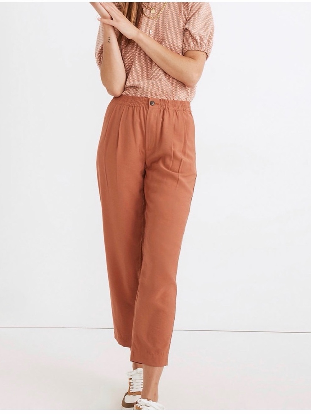 Madewell Rust Orange Elastic-Waist Viscose Lightweight Ankle Pants